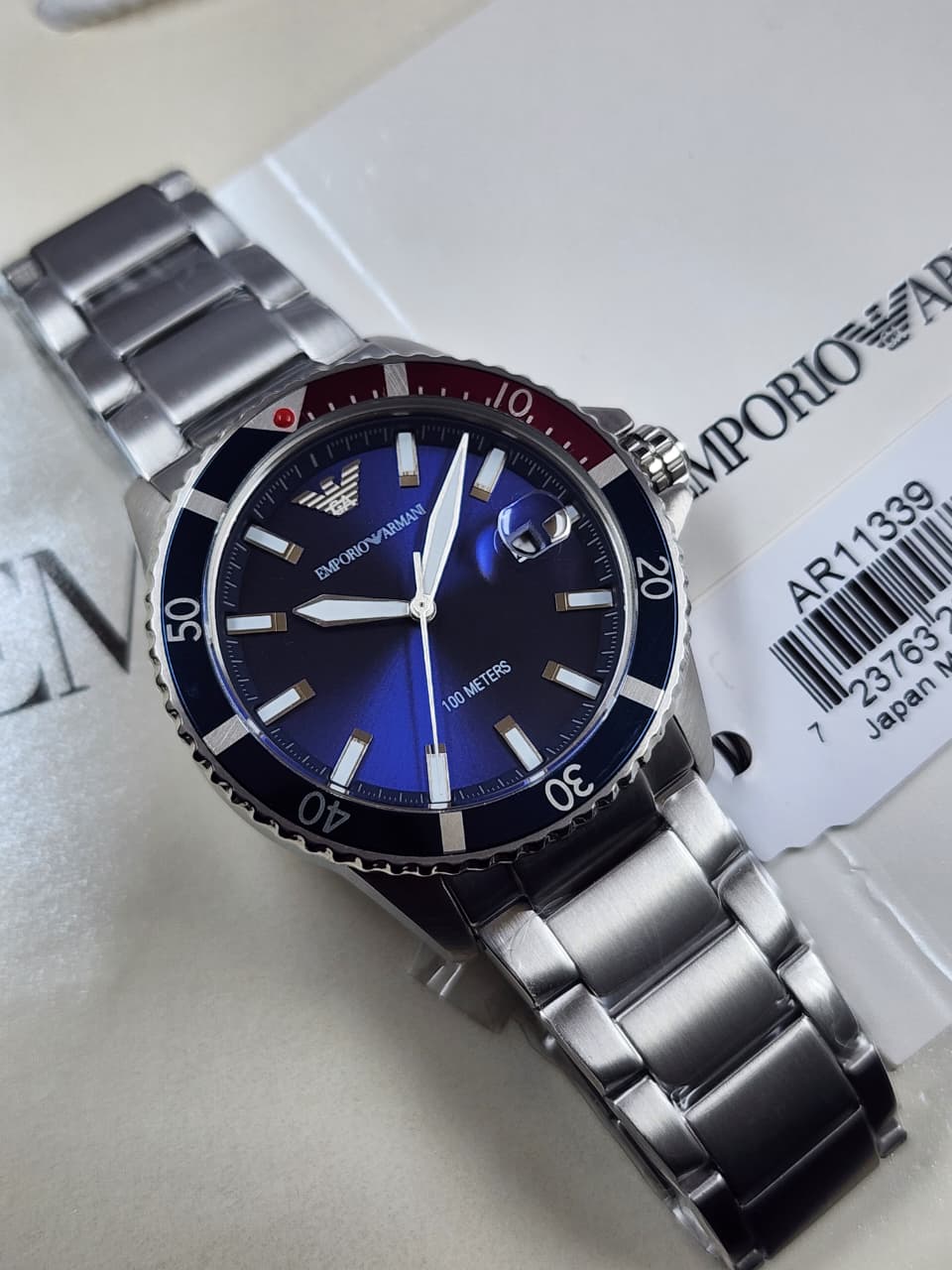 Emporio Armani Diver Blue Dial Stainless Steel Men's Watch - AR11339