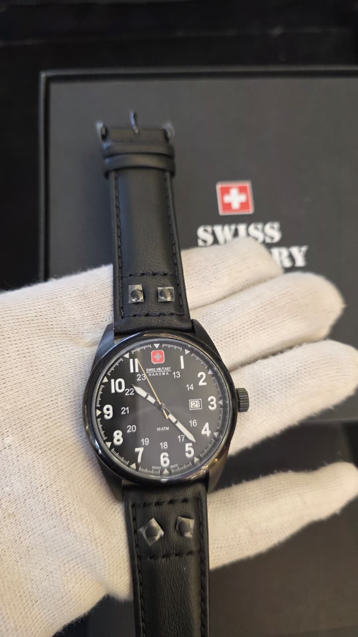 Swiss Military Hanova Gents Black Leather Strap Sergeant Watch Ref:6-4181.13.007