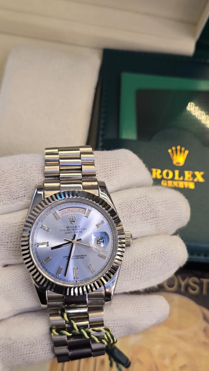 Rolex Day-Date Automatic Silver ice blue dial
