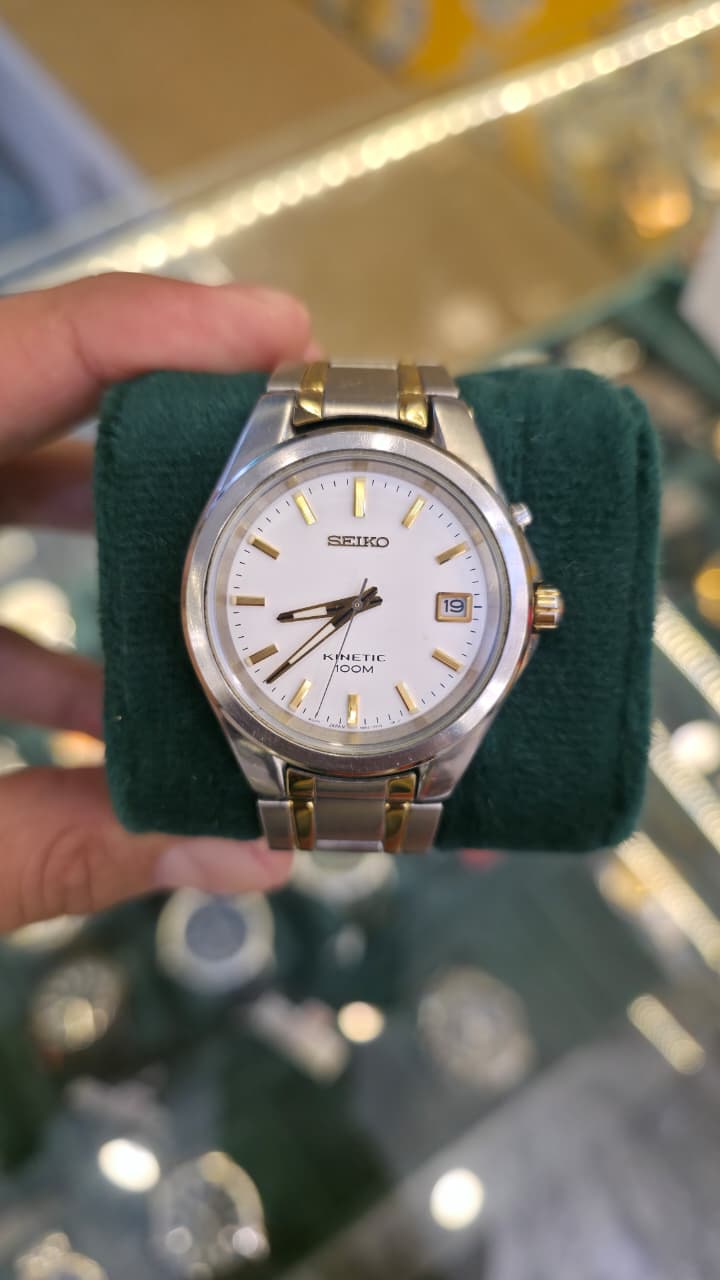 Seiko Kinetic energy Two-tone silver Gold White Dial