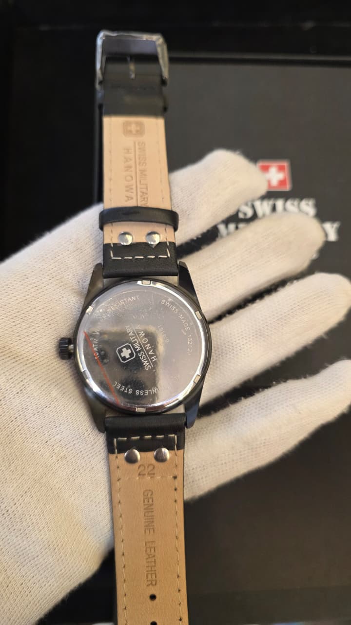 Swiss Military Hanova Gents Black Leather Strap Sergeant Watch Ref:6-4181.13.007