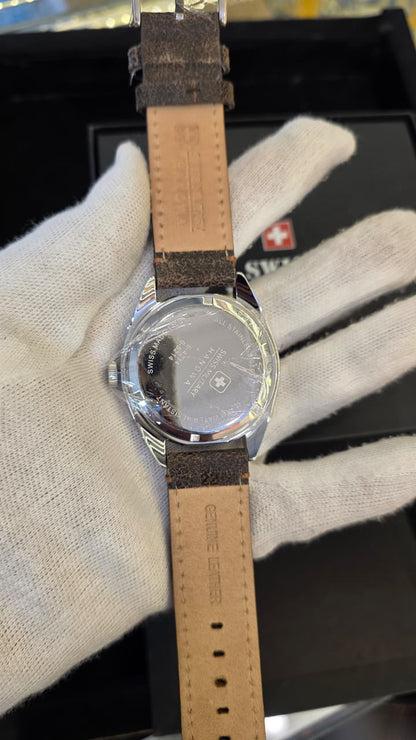 Swiss Military Hanova Gents Black Leather Strap Sergeant Watch Ref:6-4181.13.007