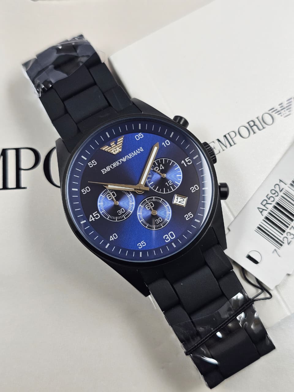Emporio Armani Chronograph Blue Dial Black Silicone Men's Watch - AR5692