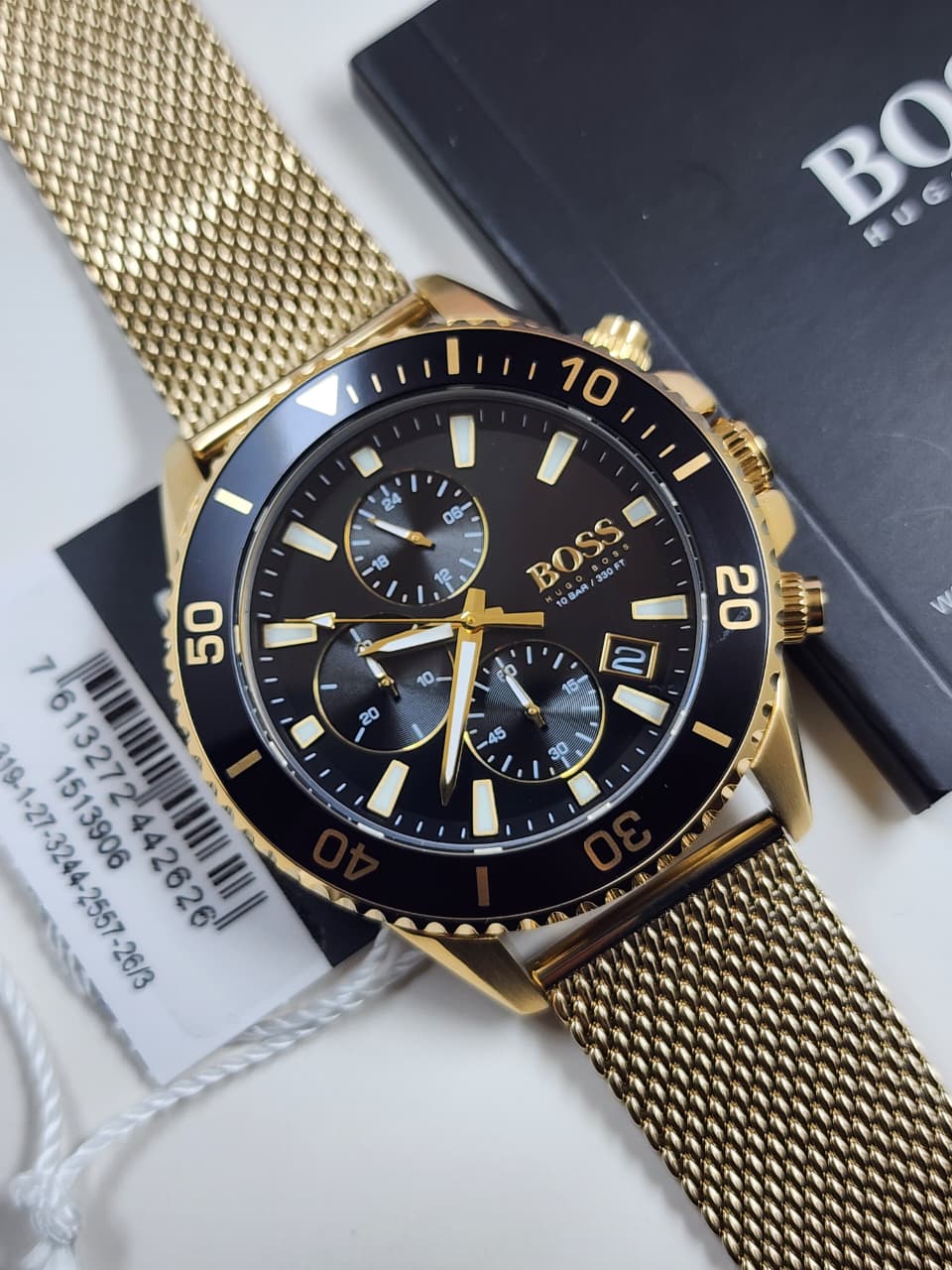 Hugo Boss Admiral Chronograph Black Dial Gold Mesh Men's Watch - 1513906