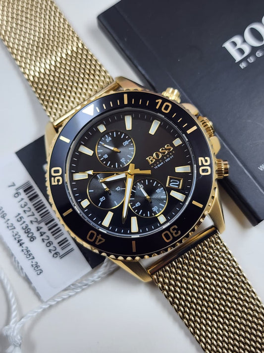 Hugo Boss Admiral Chronograph Black Dial Gold Mesh Men's Watch - 1513906