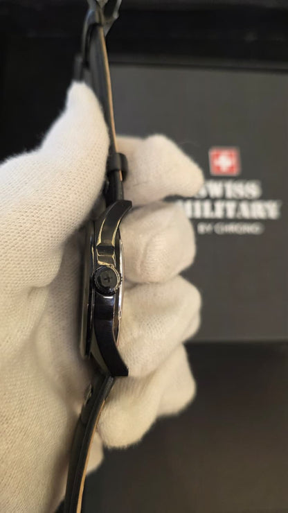 Swiss Military Hanova Gents Black Leather Strap Sergeant Watch Ref:6-4181.13.007