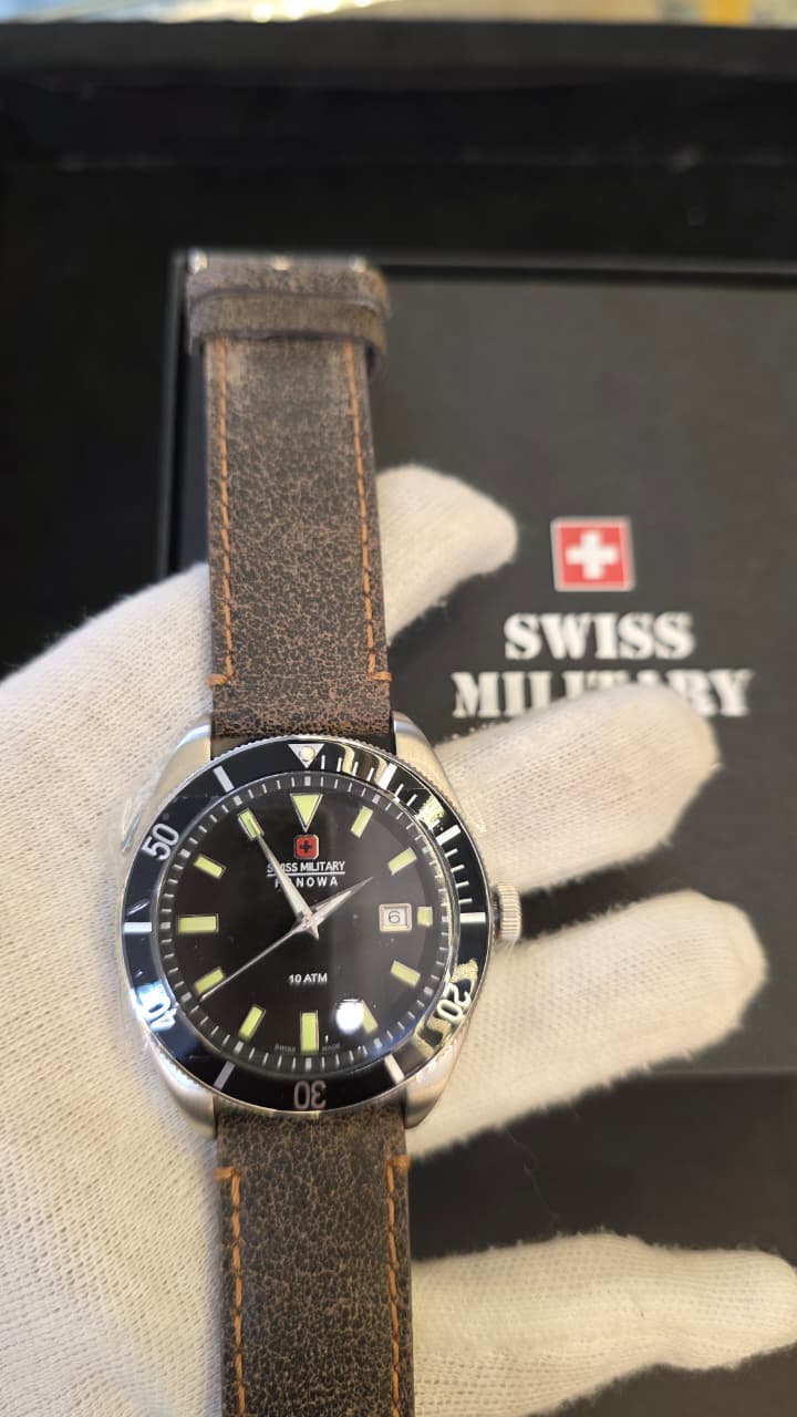 Swiss Military Hanova Gents Black Leather Strap Sergeant Watch Ref:6-4181.13.007